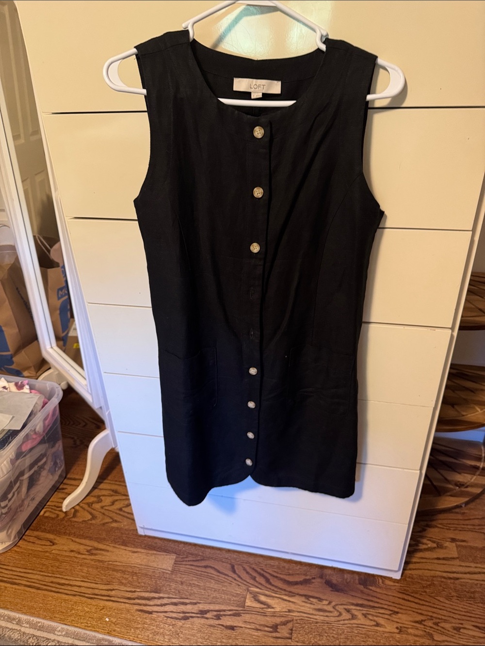 LOFT Black Sleeveless Button-Front Tunic